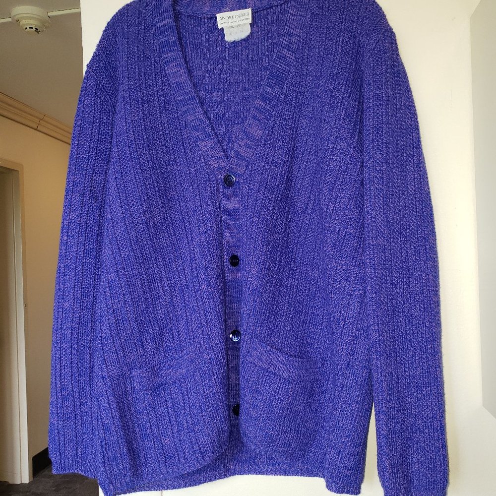 Men's Purple Wool Knit Cardigan by Andre Oliver size S